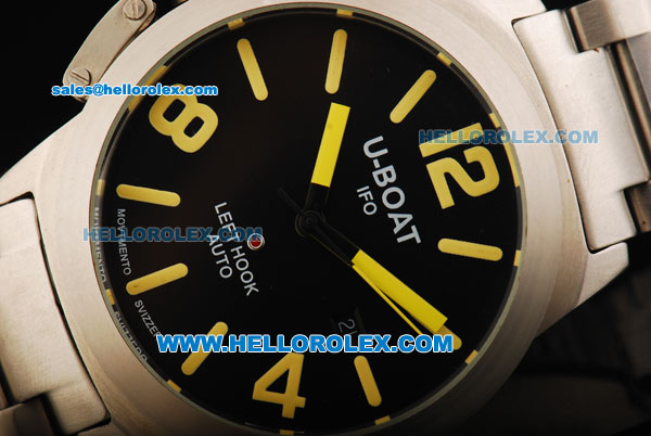 U-Boat Italo Fontana Left Hook Automatic Movement Full Steel with Yellow Markers and Black Dial - Click Image to Close